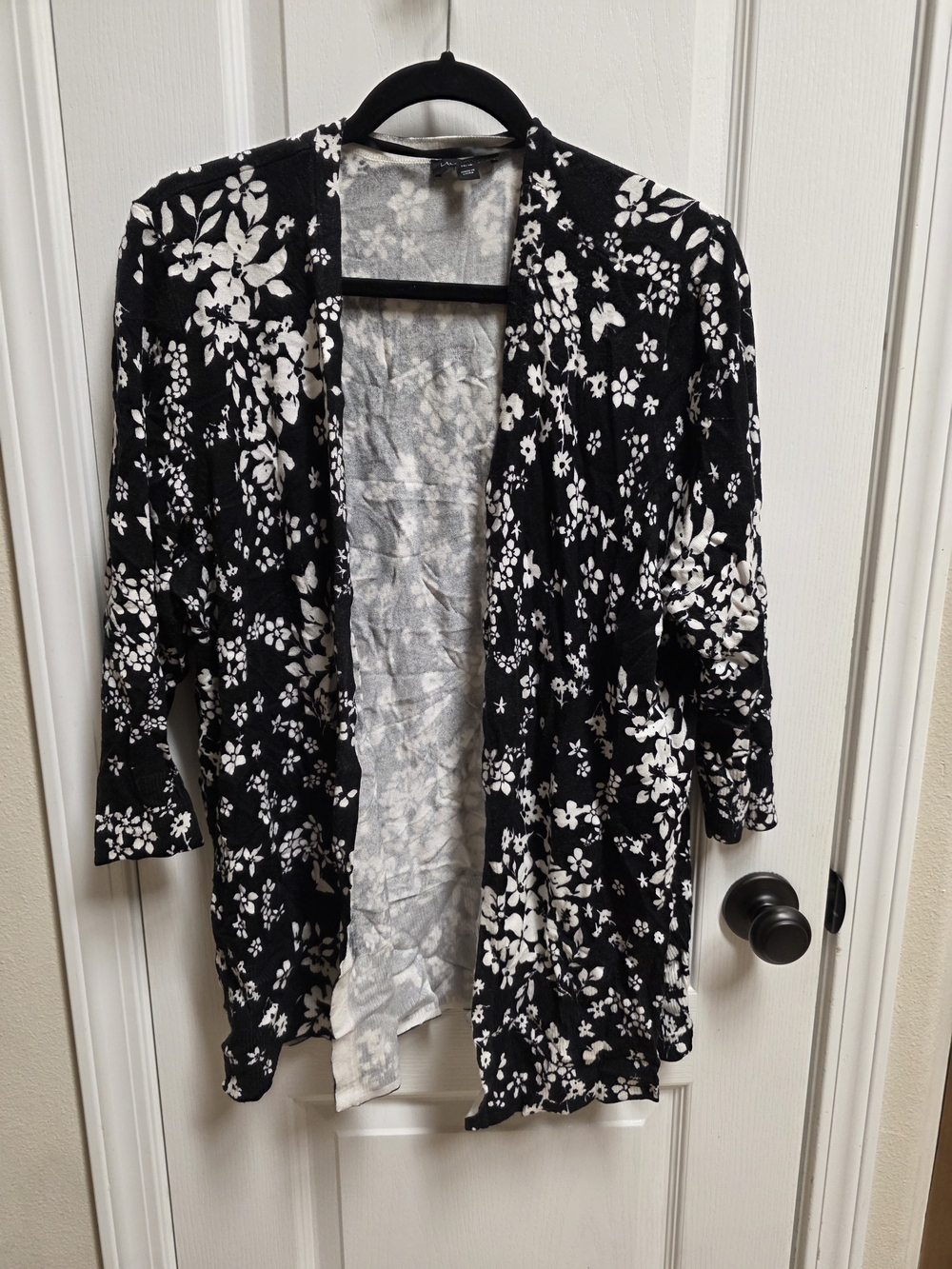 Lane Bryant Black and White Floral Open-Front Cardigan